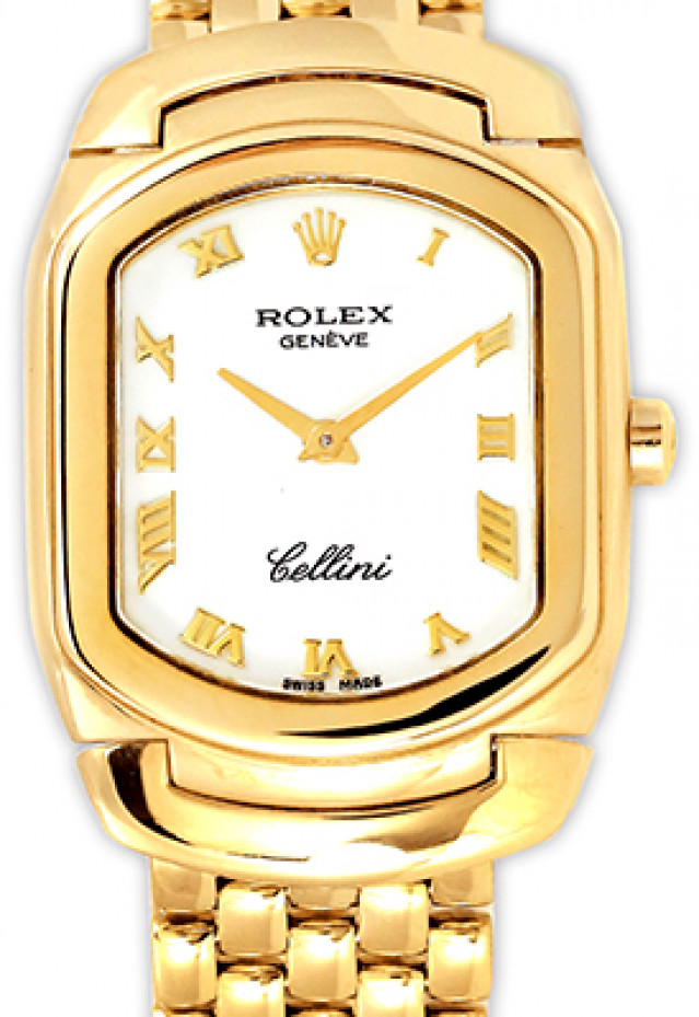 Rolex 6631 Yellow Gold on Link, Smooth Bezel White with Gold Roman